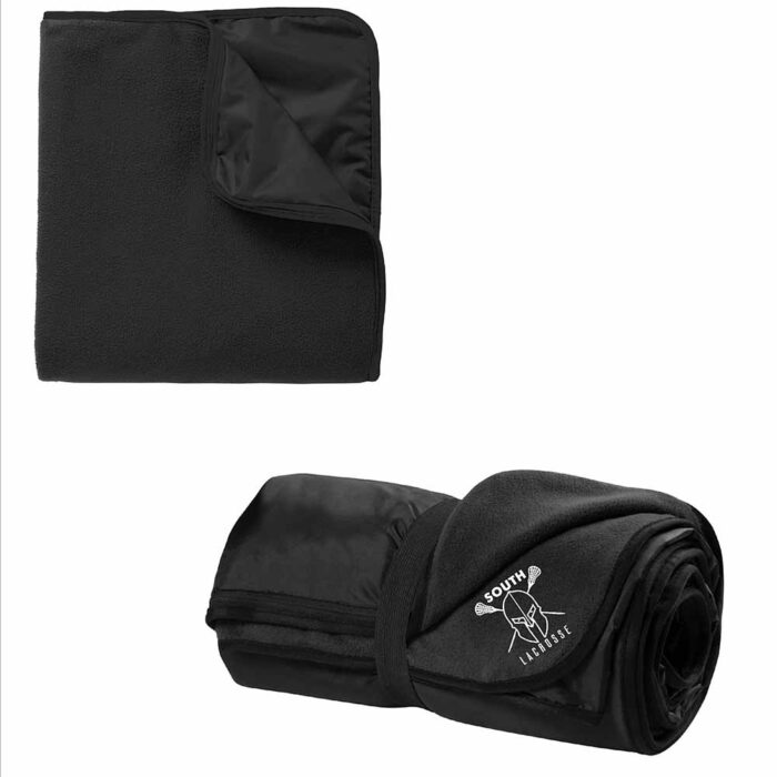 Port Authority® Fleece & Poly Travel Blanket Black/Black