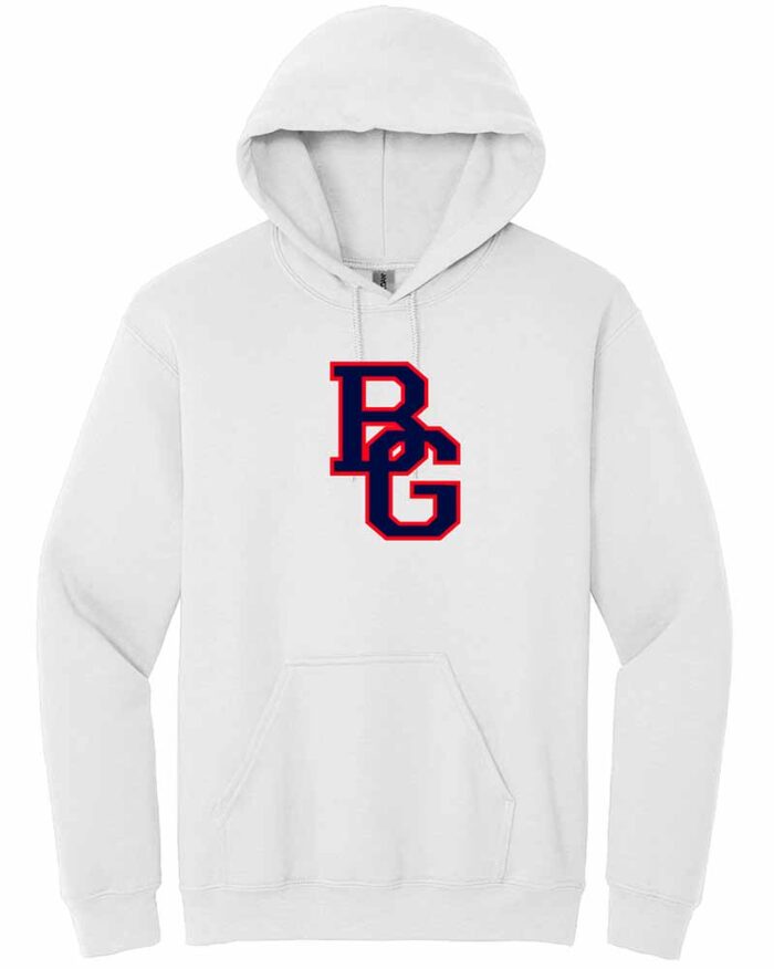 BG East Gildan Hoodie Interlocked BG Logo White