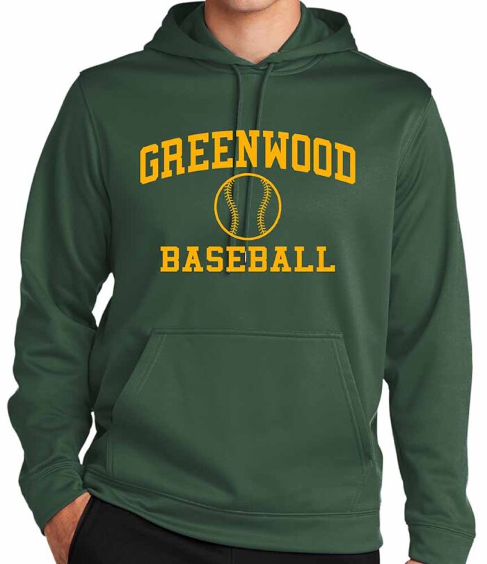 Sport-Tek Sport-Wick Fleece Hooded Pullover Forest Green - Greenwood Baseball