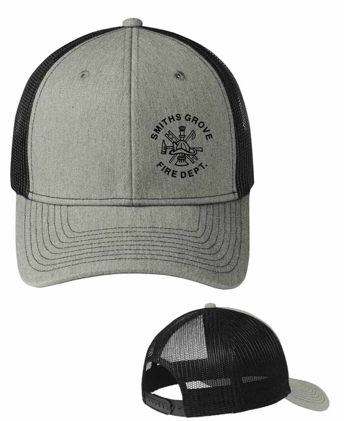 Port Authority® Snapback Trucker Cap Heather Grey on Black